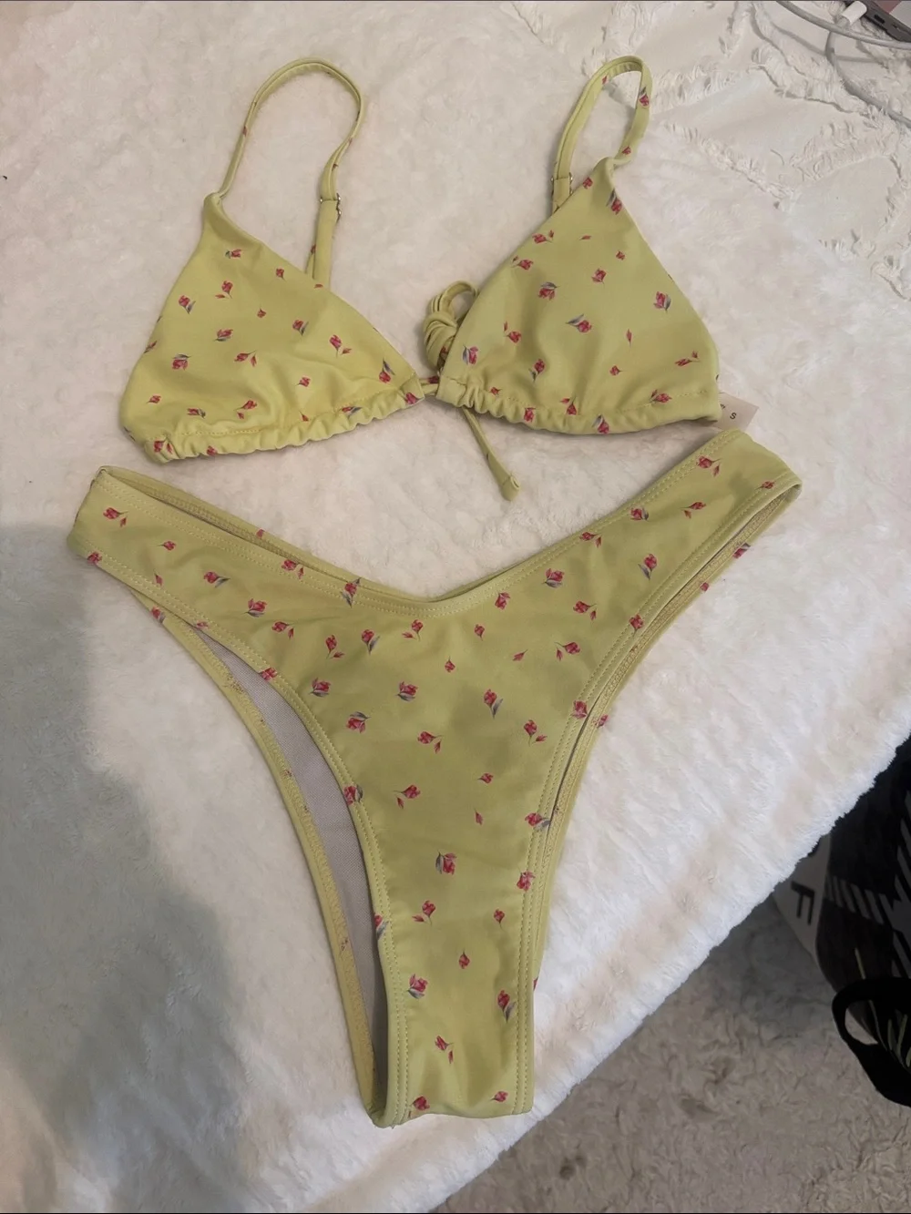 Yellow Floral Triangle Bikini Set with Matching Cover-Up